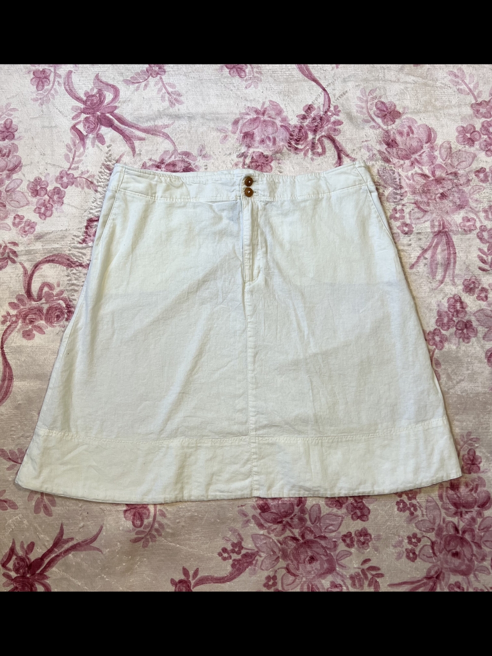 George Cream A-Line Skirt Size 14 White Solid Linen Button Up Front‎